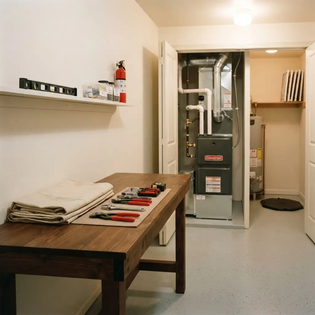 A clean utility room after a furnace installation